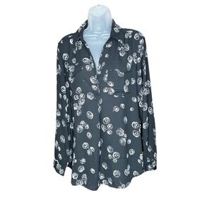 Ann Taylor Tunic Blouse Women M Black Floral Whimsigoth Career Romantic Feminine